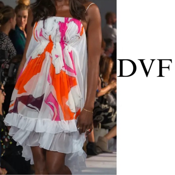 NWT Diane von Furstenberg Runway Sybil Chiffon Silk Dress Strap High Low… - Picture 3 of 4